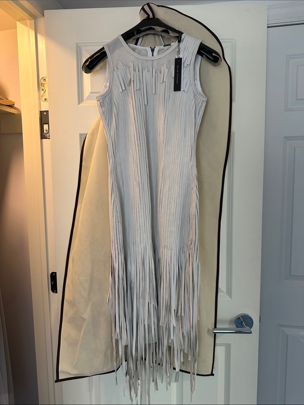 Elie Tahari Ivory Fringe Midi Dress